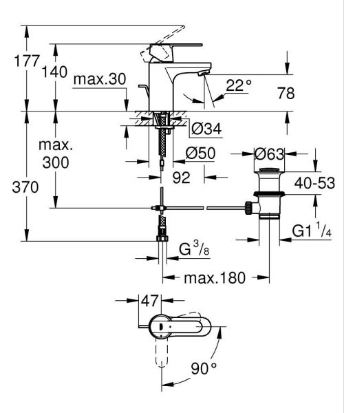 Grohe Get Einhand-Waschtischbatterie S-Size Mittelstellung kalt mit Ablaufgarnitur, chrom
