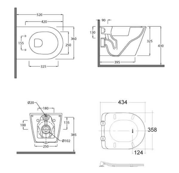 Kludi RESA R Spiralflush-Wand-WC 52cm, schwarz matt