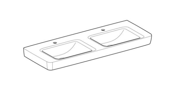 Geberit Renova Plan Doppel-Waschtisch mit 2 Hahnlöchern, ohne Überlauf, 130x48cm, weiß 501711001_2