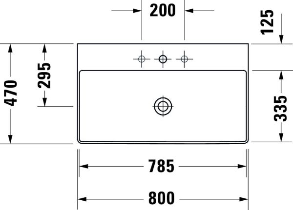 Duravit DuraSquare Waschtisch 80x47cm, ohne Überlauf, ohne Hahnloch, mit nicht verschließbarem Ablaufventil, weiß 2353800070
