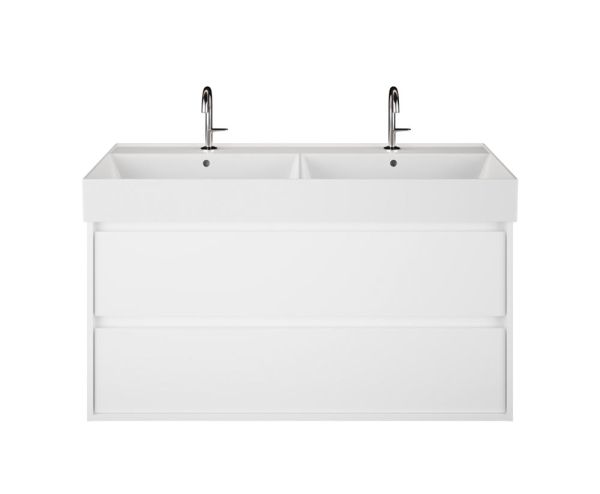 Burgbad Devio Keramik-Doppelwaschtisch 120cm, Unterschrank, 2 Auszüge, wandhängend SHKF121