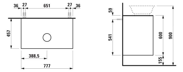 Laufen The New Classic Schubladenelement 78cm, 2 Schubladen, zu Waschtisch-Schale 81285, techn. Zeichnung