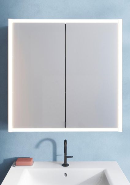 Burgbad rl20 Spiegelschrank 81x80cm mit Klarglas Lichtrahmen, Griff schwarz SPVM080F6947G0291