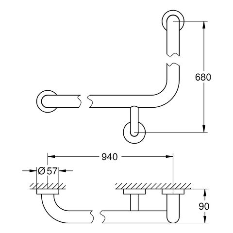 Grohe Essentials Wannengriff L-Form 940x680mm, chrom