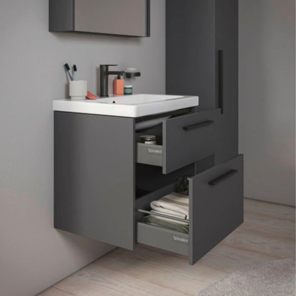 Duravit D-Code 2.0 Halbhochschrank 40x132cm mit Tür, Griff schwarz, graphitt matt