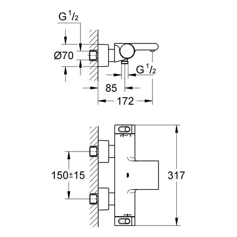 Grohe Grohtherm 2000 Thermostat-Wannenbatterie, Wandmontage, chrom