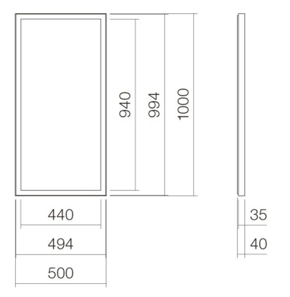 Alape Spiegel 50x100cm, 4-seitiges indirektes LED-Licht, mattweiß pulverbeschichtet SP.FR500.S1