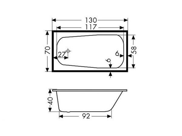 Polypex K 1300 Rechteck-Badewanne 130x70cm