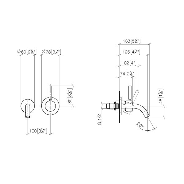 Dornbracht Meta Waschtisch-Wand-Einhandbatterie, Ausladung 125mm 36867660-00