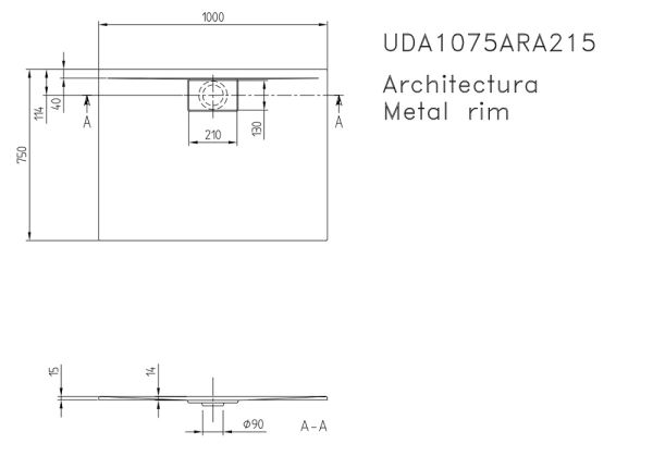 Villeroy&Boch Architectura MetalRim Duschwanne inkl. Antirutsch (VILBOGRIP),100x75cm, weiß