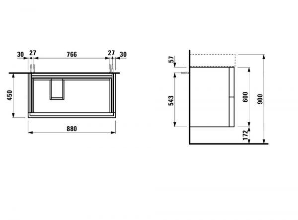 Kartell by Laufen Waschtischunterbau mit 2 Auszügen, Ablage rechts, Breite 88cm