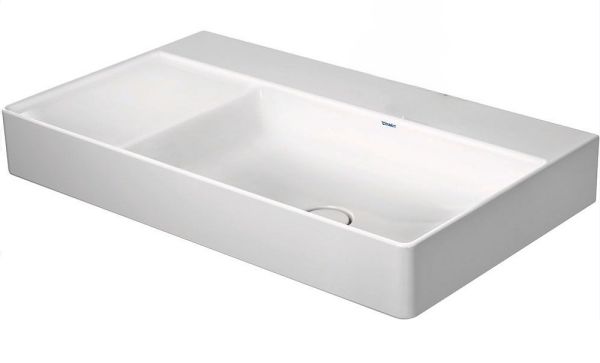 Duravit DuraSquare Waschtisch 80x47cm ohne Hahnloch, ohne Überlauf, WonderGliss, Becken rechts, weiß