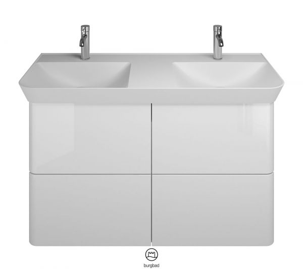 Burgbad Iveo Mineralguss-Doppelwaschtisch mit Waschtischunterschrank, 4 Auszüge, 120cm weiß hochglanz