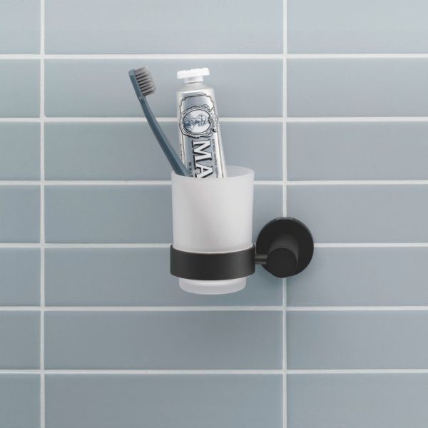 Duravit D-Code Zahnputzbecher Wandmontage, links, schwarz matt 0099194600