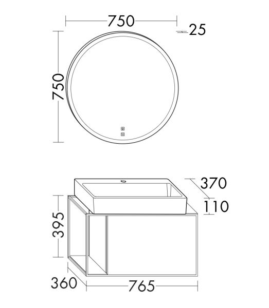 Burgbad Junit Gästebad Badmöbel-Set 76,5cm, LED-Spiegel, Keramik-Aufsatzwaschtisch und Unterschrank