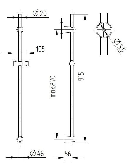 Avenarius Shower Brausestange 90cm mit Gleiter, variable Befestigung oben, chrom