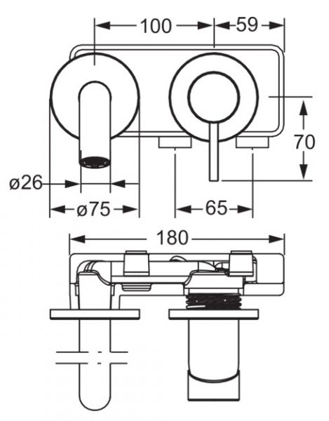 Hansa Hansapublic Fertigmontageset Waschtisch-Einhand-Wandbatterie, Ø26mm, Ausladung 300mm, chrom