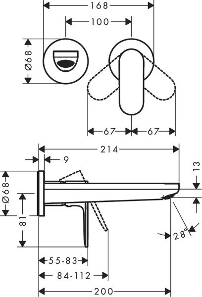 Hansgrohe Rebris S Einhebel-Waschtischarmatur Unterputz f. Wandmontage m. Auslauf 20cm, schwarz matt