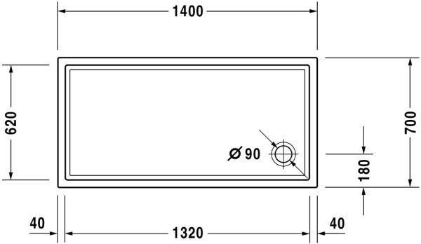 Duravit Starck Slimline Duschwanne rechteckig 70x140cm, Sanitäracryl, weiß