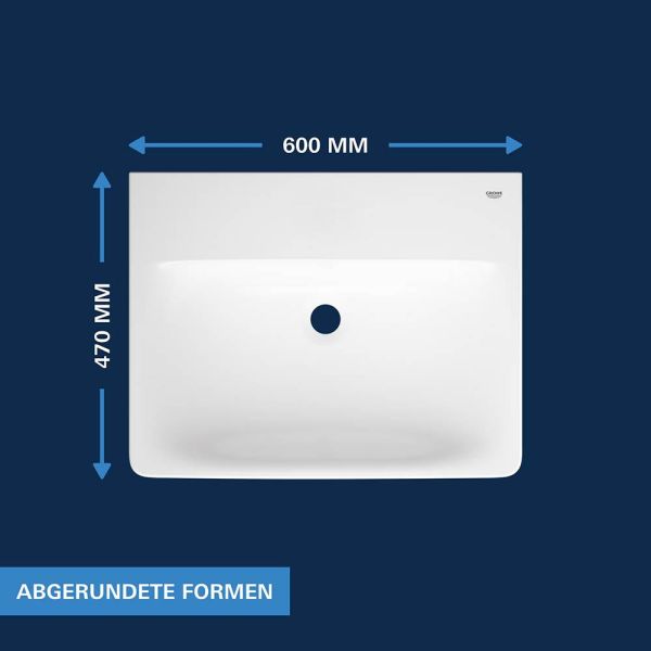 Grohe Euro Keramik Waschtisch 60cm ohne Hahnloch, ohne Überlauf, weiß