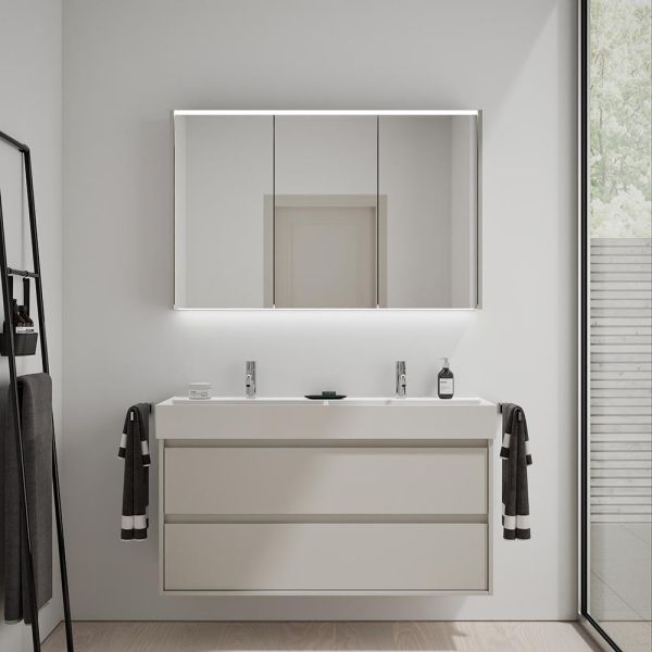 Burgbad Devio Keramik-Doppelwaschtisch 120cm, Unterschrank, 2 Auszüge, veloursgrau matt SHKF121
