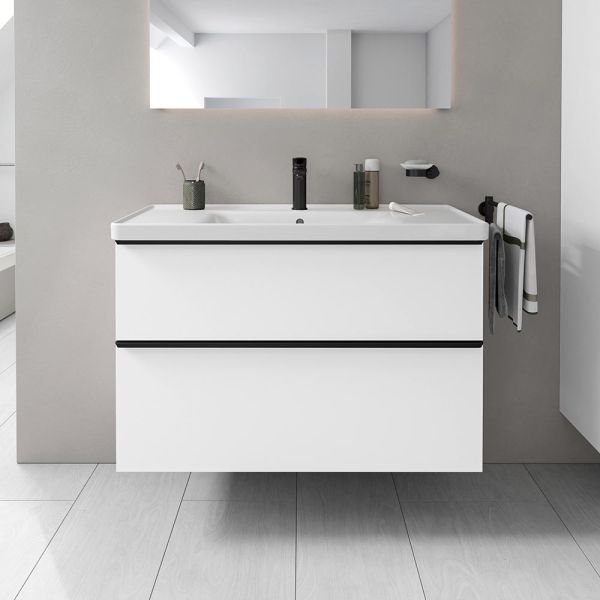 Duravit D-Neo Möbelset 100cm Waschtisch mit Unterschrank in weiß matt, Griffleiste in schwarz matt DE012201818