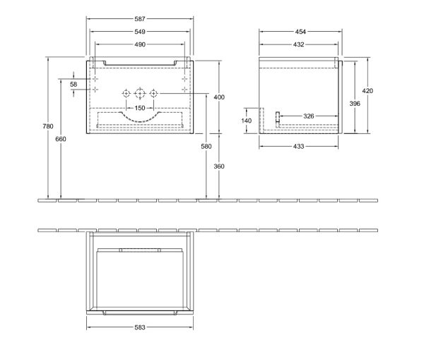 Villeroy&Boch Subway 2.0 Waschtischunterschrank 58,7x42cm, 1 Auszug, für Waschbecken 7113F001
