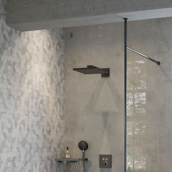 hansgrohe Raindance E Duschkopf 300 1jet mit Brausearm, EcoSmart, brushed black chrome