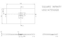 Vorschau: Villeroy&Boch Squaro Infinity Quaryl®-Duschwanne, lange Seite geschnitten an der Wand, 140x75cm, technische Zeichnung