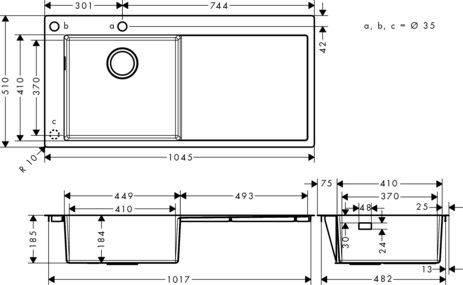 Hansgrohe S71 S718-F450 Einbauspüle 450 mit Abtropffläche rechts, edelstahl