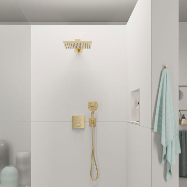 hansgrohe Raindance E Duschkopf 300 1jet mit Brausearm, EcoSmart, polished gold optic
