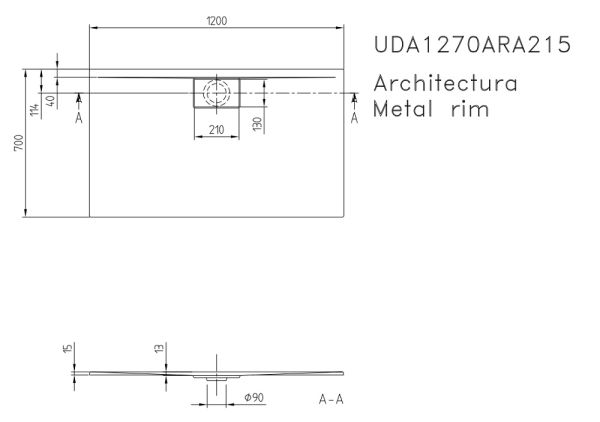Villeroy&Boch Architectura MetalRim Duschwanne inkl. Antirutsch (VILBOGRIP),120x70cm, weiß UDA1270ARA215GV-01