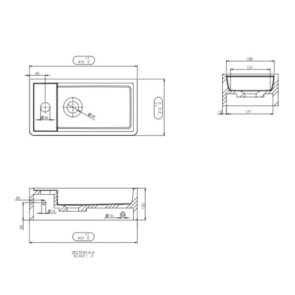 RIHO Solid Frosted Tiny Wash Handwaschbecken, Hahnloch rechts