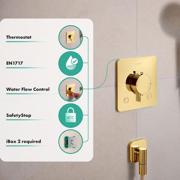 hansgrohe Ecostat Comfort Q Thermostat 2 Funktionen mit Sicherungskombination, polished gold optic