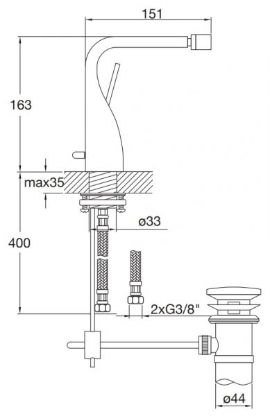 Steinberg Serie 230 Bidet-Einhebelmischer mit Ablaufgarnitur, chrom