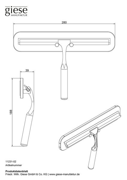 Giese Haken mit Glasabzieher zum Kleben mit Klebefolie, schwarz/chrom