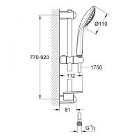 Vorschau: Grohe Euphoria 110 Champagne Brausestangenset 3 Strahlarten, Brausestange 90cm, chrom