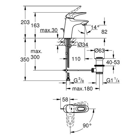 Grohe Eurostyle Einhand-Waschtischbatterie mit Ablaufgarnitur und ES-Funktion, S-Size, moon white