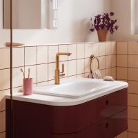 Vorschau: Grohe Lineare Badarmatur L-Size mit Zugstangen-Ablaufgarnitur, warm sunset gebürstet 23296DL1