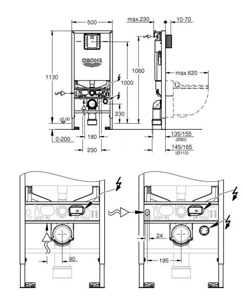 Grohe Rapid SLX 3-in-1 Set für WC, 1,13m Bauhöhe inkl.Stromanschluss u. Wasseranschluss für Dusch-WC