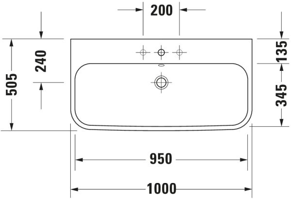 Duravit Happy D.2 Waschtisch rechteckig 100x50,5cm, mit Hahnloch und Überlauf, WonderGliss, weiß 23181000001