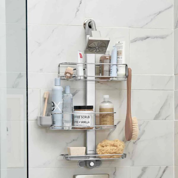 simplehuman einstellbarer Duschcaddy plus Duschkorb, edelstahl aluminium eloxiert BT1099