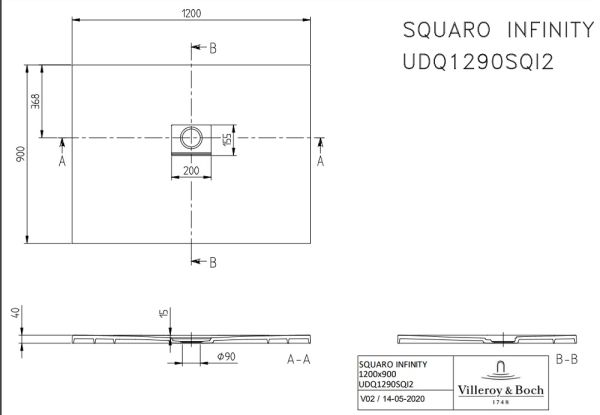 Villeroy&Boch Squaro Infinity Quaryl®-Duschwanne universal einbaubar (selb. zuschneidbar),120x90cm
