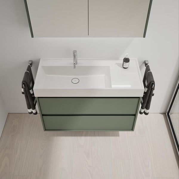 Burgbad Devio Mineralguss-Waschtisch 100cm mit Unterschrank, 2 Auszüge, rauchgrün matt SHKH101 