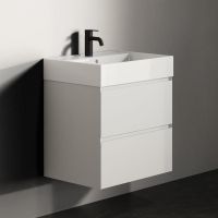 RIHO Spring Rise Waschtisch mit Waschtischunterschrank 60x46cm, mit 2 Schubladen mit Gehrung, weiß seidenmatt F001229Z01