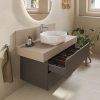 Vorschau: Duravit Balcoon Waschtischunterschrank 100x57x53,4cm für Aufsatzbecken, 2 Schubladen in schieferbraun matt mit Konsole in umbra matt