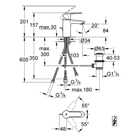 Grohe Eurostyle Cosmopolitan Einhand-Waschtischbatterie, Niederdruck für offene Warmwasserbereiter