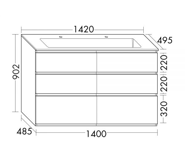 Burgbad Lin20 Mineralguss-Doppelwaschtisch 142x49,5cm mit Waschtischunterschrank, bodenstehend