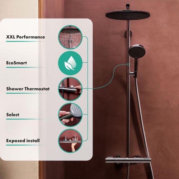 hansgrohe Raindance Alive S Puro Duschsystem 300 EcoSmart, Ecostat Element, brushed black chrome