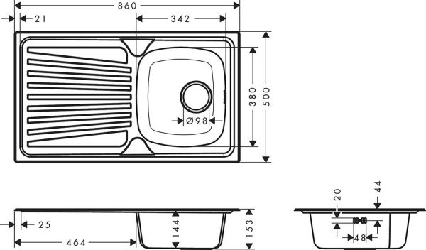 Hansgrohe S21 S210-A342 Edelstahl-Einbauspüle 86x50cm mit Abtropffläche & Ablaufgarnitur, edelstahl